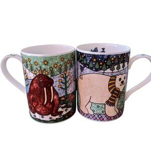 Queens Fine Bone China Mugs Polar Bear Walrus Helen Rhodes Tea Christmas Winter